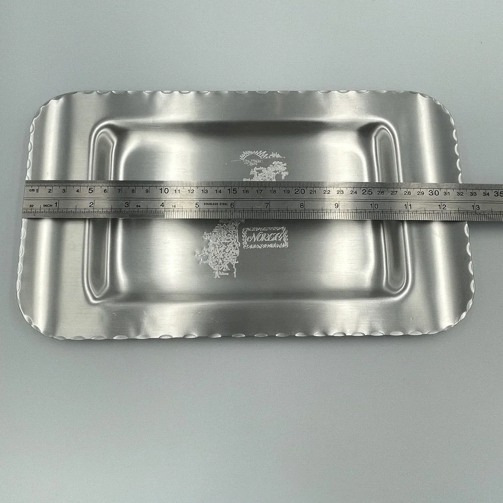 Norge Norway Vintage Hammered Aluminum Tray Etched Engraved Souvenir Decor Gift